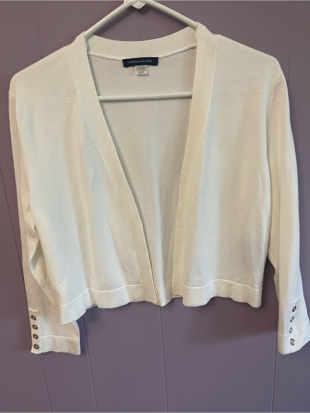Tommy Hilfiger Cream Open-Front Cropped Cardigan with Button Cuffs